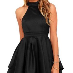 NWOT Lulu's Black satin skater dress